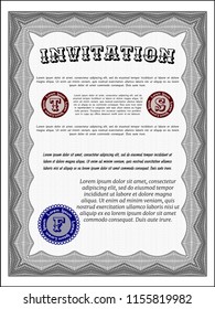 Grey Formal invitation. Detailed. With great quality guilloche pattern. Excellent design. 
