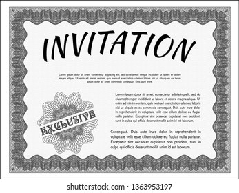 Grey Formal invitation. Detailed. With linear background. Money Pattern design. 
