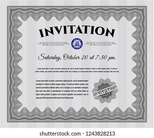 Grey Formal invitation. With great quality guilloche pattern. Lovely design. Vector illustration. 