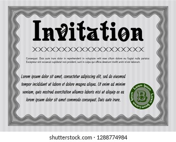 Grey Formal invitation. With great quality guilloche pattern. Vector illustration. Excellent design. 