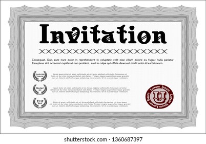 Grey Formal invitation. With great quality guilloche pattern. Customizable, Easy to edit and change colors. Money Pattern design. 