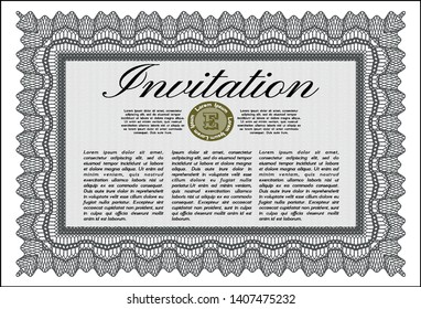Grey Formal invitation. With great quality guilloche pattern. Detailed. Money Pattern. 