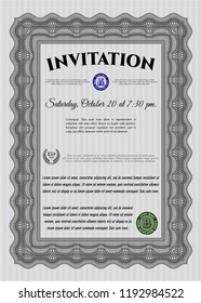 Grey Formal invitation. With guilloche pattern and background. Money Pattern design. Vector illustration. 