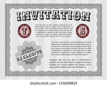 Grey Formal invitation. With guilloche pattern. Vector illustration. Nice design. 