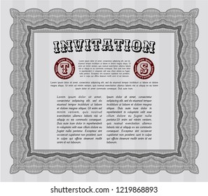 Grey Formal invitation. With guilloche pattern. Money style design. Vector illustration. 