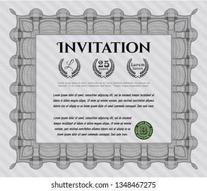 Grey Formal invitation. With guilloche pattern and background. Money design. Detailed. 