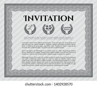 Grey Formal invitation. With guilloche pattern. Vector illustration. Sophisticated design. 