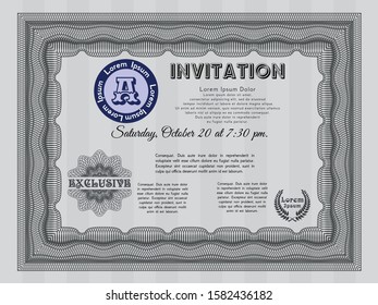 Grey Formal invitation. With guilloche pattern and background. Excellent design. Vector illustration. 