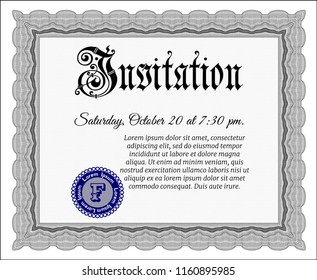 Grey Formal invitation. With linear background. Detailed. Good design. 