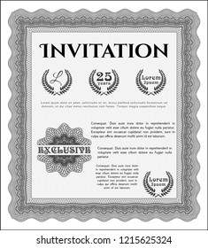 Grey Formal invitation. With linear background. Modern design. Vector illustration. 