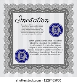 Grey Formal invitation. With linear background. Cordial design. Detailed. 