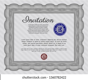 Grey Formal invitation. With linear background. Detailed. Cordial design. 
