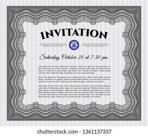 Grey Formal invitation. With linear background. Money design. Detailed. 