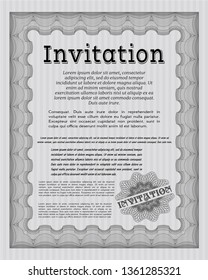 Grey Formal invitation. With linear background. Artistry design. Vector illustration. 