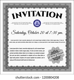 Grey Formal invitation. Lovely design. With complex linear background. Detailed. 