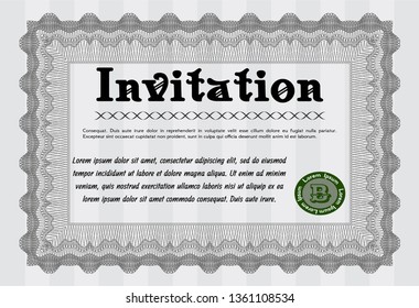 Grey Formal invitation. Money design. With complex linear background. Detailed. 