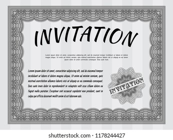 Grey Formal invitation. Money Pattern design. Printer friendly. Detailed. 