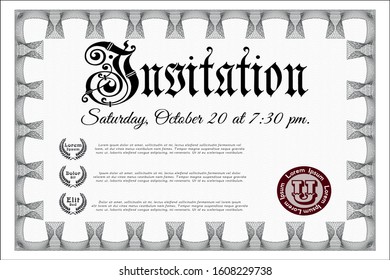 Grey Formal invitation. Money style design. Complex background. Vector illustration. 