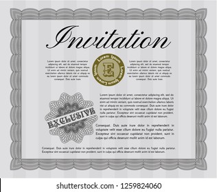 Grey Formal invitation. Nice design. Customizable, Easy to edit and change colors. With guilloche pattern. 