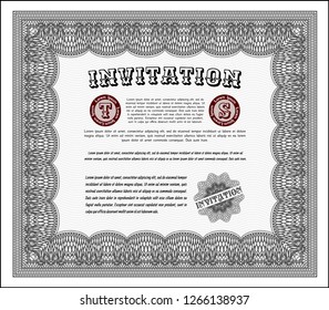 Grey Formal invitation. Nice design. Detailed. With guilloche pattern. 