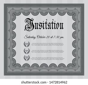 Grey Formal invitation. Nice design. With great quality guilloche pattern. Detailed. 