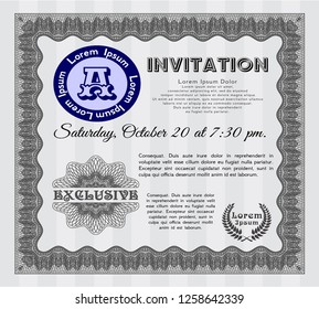 Grey Formal invitation. Printer friendly. Detailed. Retro design. 