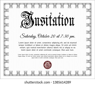 Grey Formal invitation. Printer friendly. Sophisticated design. Vector illustration. 