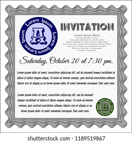 Grey Formal invitation. Retro design. With background. Vector illustration. 