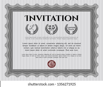 Grey Formal invitation. Retro design. Complex background. Customizable, Easy to edit and change colors. 