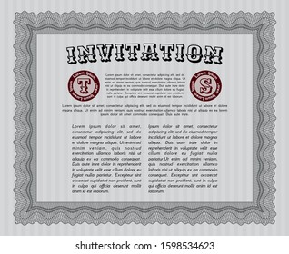 Grey Formal invitation. Sophisticated design. With great quality guilloche pattern. Detailed. 