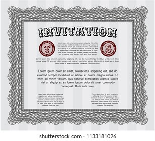 Grey Formal invitation template. Artistry design. With great quality guilloche pattern. Customizable, Easy to edit and change colors. 