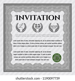 Grey Formal invitation template. Artistry design. With guilloche pattern and background. Detailed. 