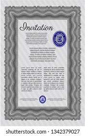 Grey Formal invitation template. Artistry design. With complex linear background. Vector illustration. 