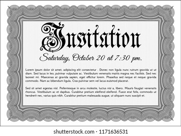 Grey Formal invitation template. With background. Detailed. Beauty design. 