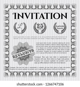 Grey Formal invitation template. With background. Detailed. Superior design. 