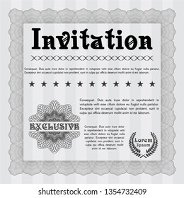 Grey Formal invitation template. With background. Money design. Detailed. 