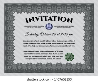 Grey Formal invitation template. With background. Money Pattern design. Customizable, Easy to edit and change colors. 