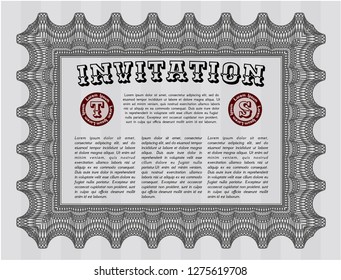 Grey Formal invitation template. Beauty design. With great quality guilloche pattern. Detailed. 