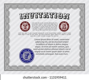 Grey Formal invitation template. With complex linear background. Good design. Detailed. 