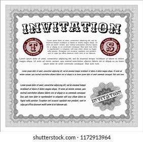 Grey Formal invitation template. With complex background. Lovely design. Detailed. 