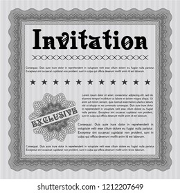 Grey Formal invitation template. With complex background. Detailed. Artistry design. 