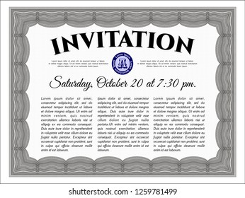 Grey Formal invitation template. Complex background. Elegant design. Detailed. 