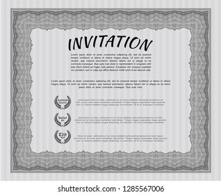 Grey Formal invitation template. With complex linear background. Detailed. Retro design. 