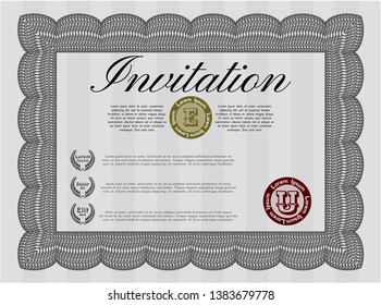 Grey Formal invitation template. With complex linear background. Modern design. Vector illustration. 