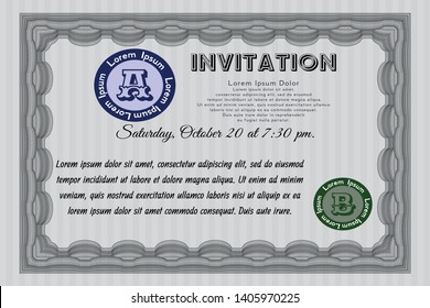 Grey Formal invitation template. With complex background. Money design. Customizable, Easy to edit and change colors. 