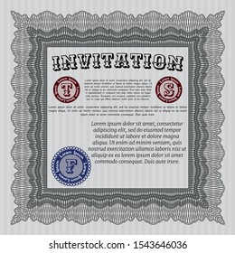 Grey Formal invitation template. With complex linear background. Detailed. Nice design. 