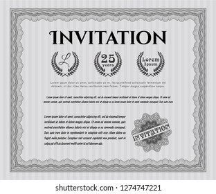 Grey Formal invitation template. Cordial design. Detailed. With great quality guilloche pattern. 