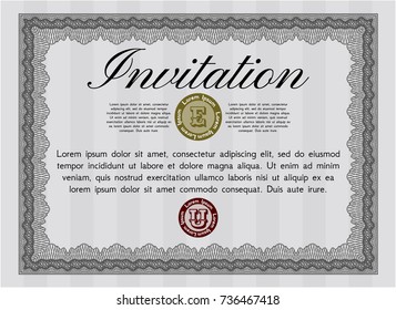 Grey Formal invitation template. Cordial design. With complex background. Vector illustration. 