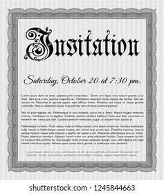 Grey Formal invitation template. Customizable, Easy to edit and change colors. With guilloche pattern and background. Money Pattern. 