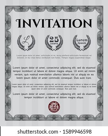 Grey Formal invitation template. Customizable, Easy to edit and change colors. With complex linear background. Money Pattern. 
